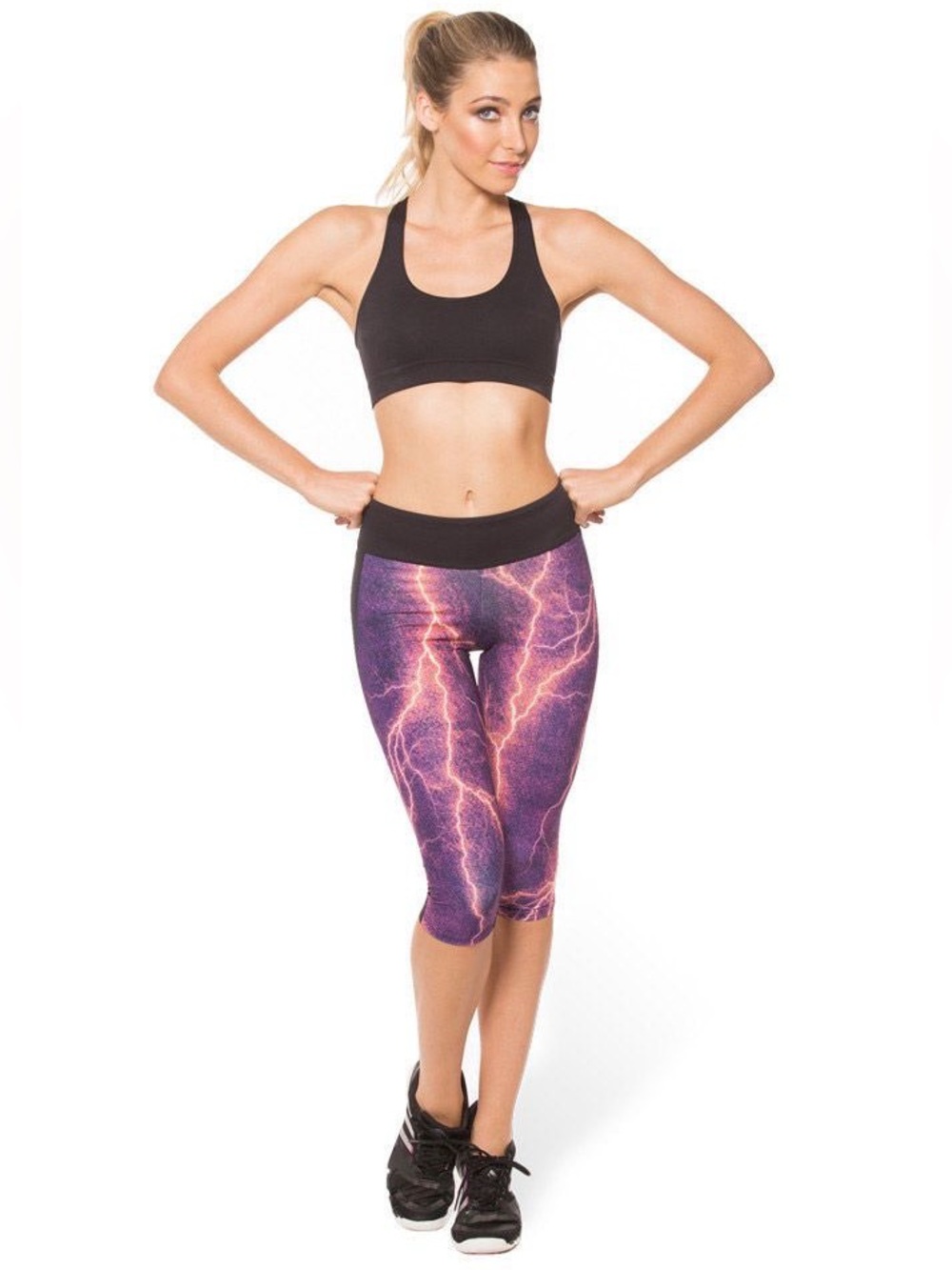 Blackmilk Lightning Purple Combat Pants Small RARE Pockets Gym Capri Leggings - Picture 8 of 8